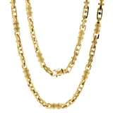 14k Yellow Gold Handmade Greek Key Barrell Link Necklace 20" 7.5mm 105.2 grams - 20" 105.2 grams