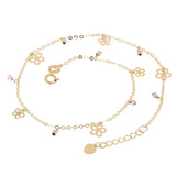Italian 14k Tri Color Gold Flower & Ball Beads Charm Anklet Bracelet 10" 2 grams - Tri-Color