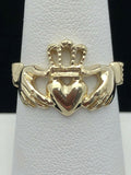 14k Yellow Gold Solid Claddagh Irish Ring Love Friendship Size 7.75