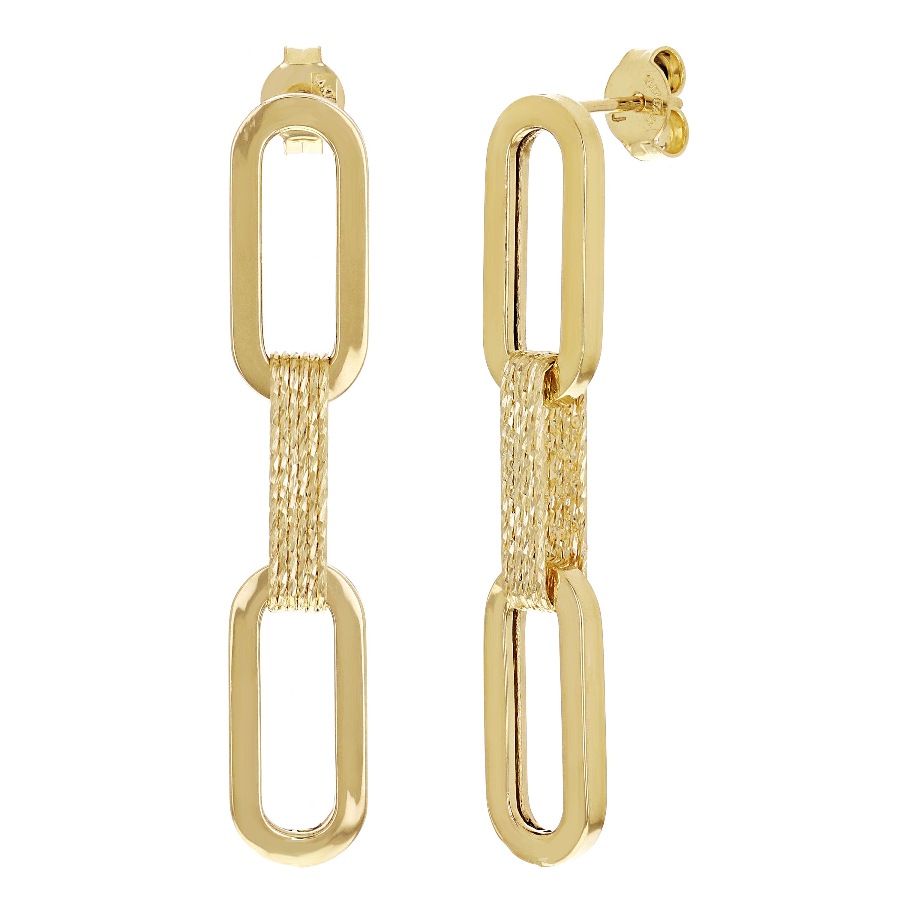 Italian 14k Yellow Gold Paper Clip Link Necklace, Bracelet & Earrings Set 27.2 grams