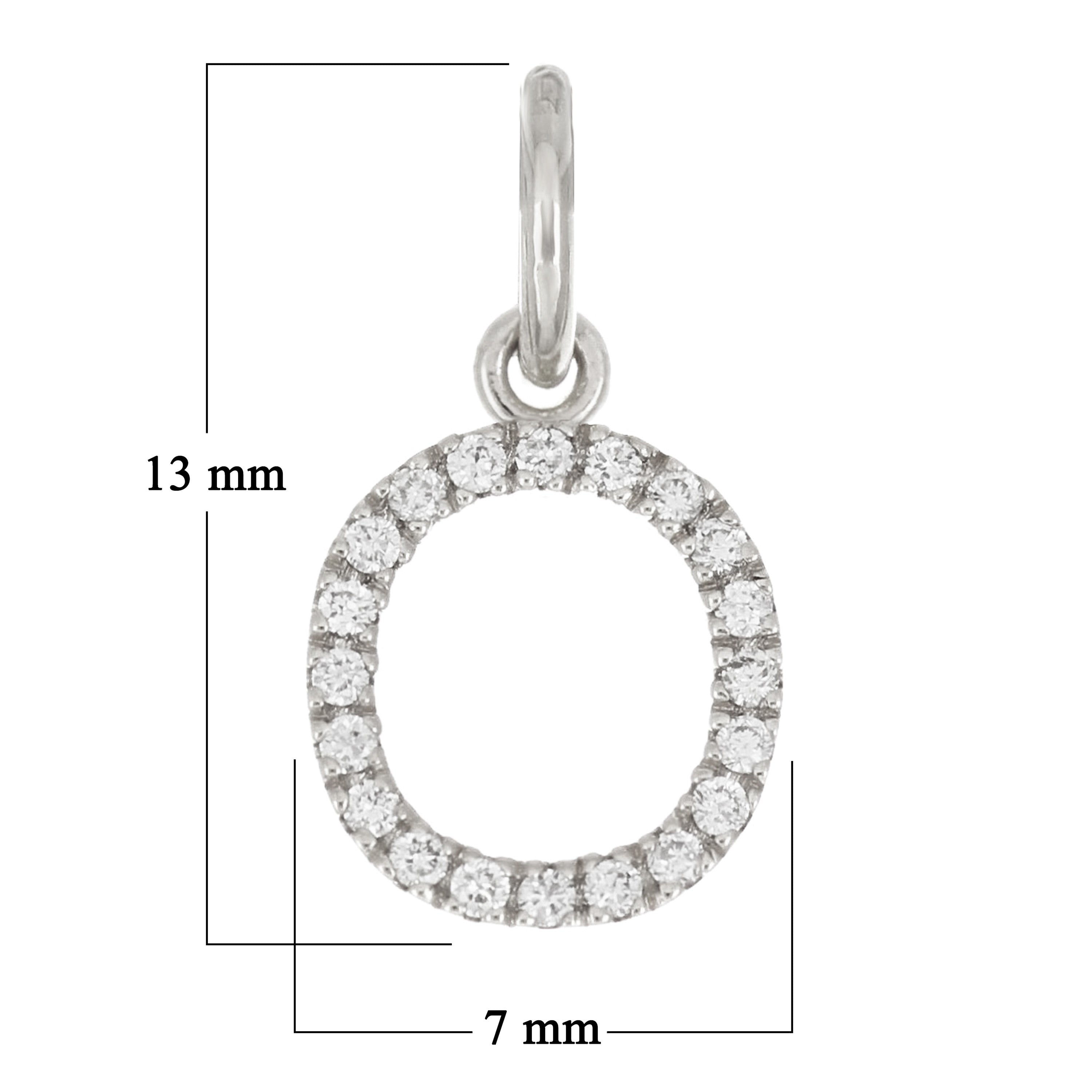 14k White Gold Diamond Initial Letter O Charm Pendant - Letter O,White