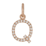 14k Rose Gold Diamond Initial Letter Q Charm Pendant - Letter Q,Rose