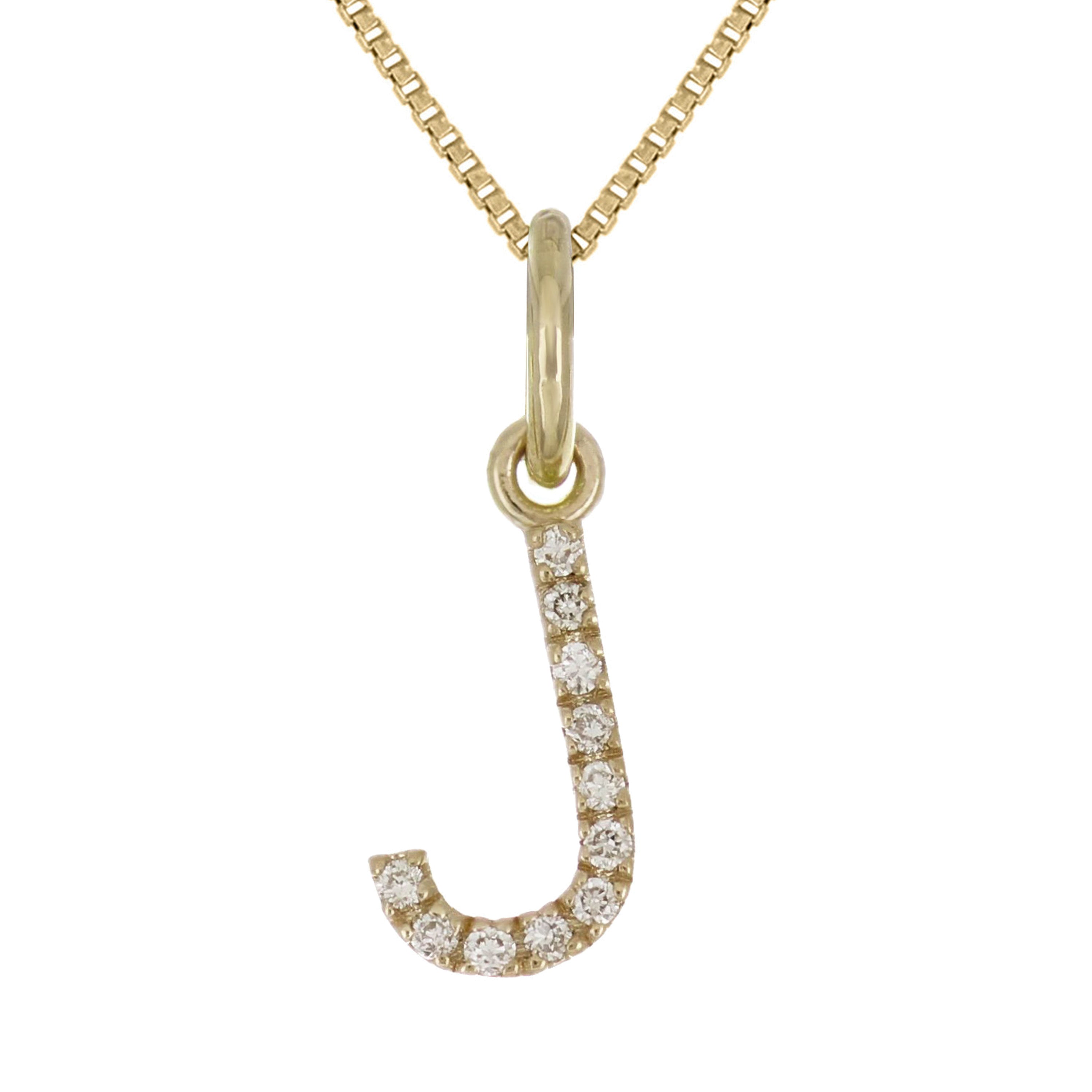 14k Yellow Gold Diamond Initial Letter J Charm Pendant Necklace 18" - Letter J,Yellow