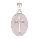 14k White Gold Oval Cross Medal Charm Pendant 2.9 grams