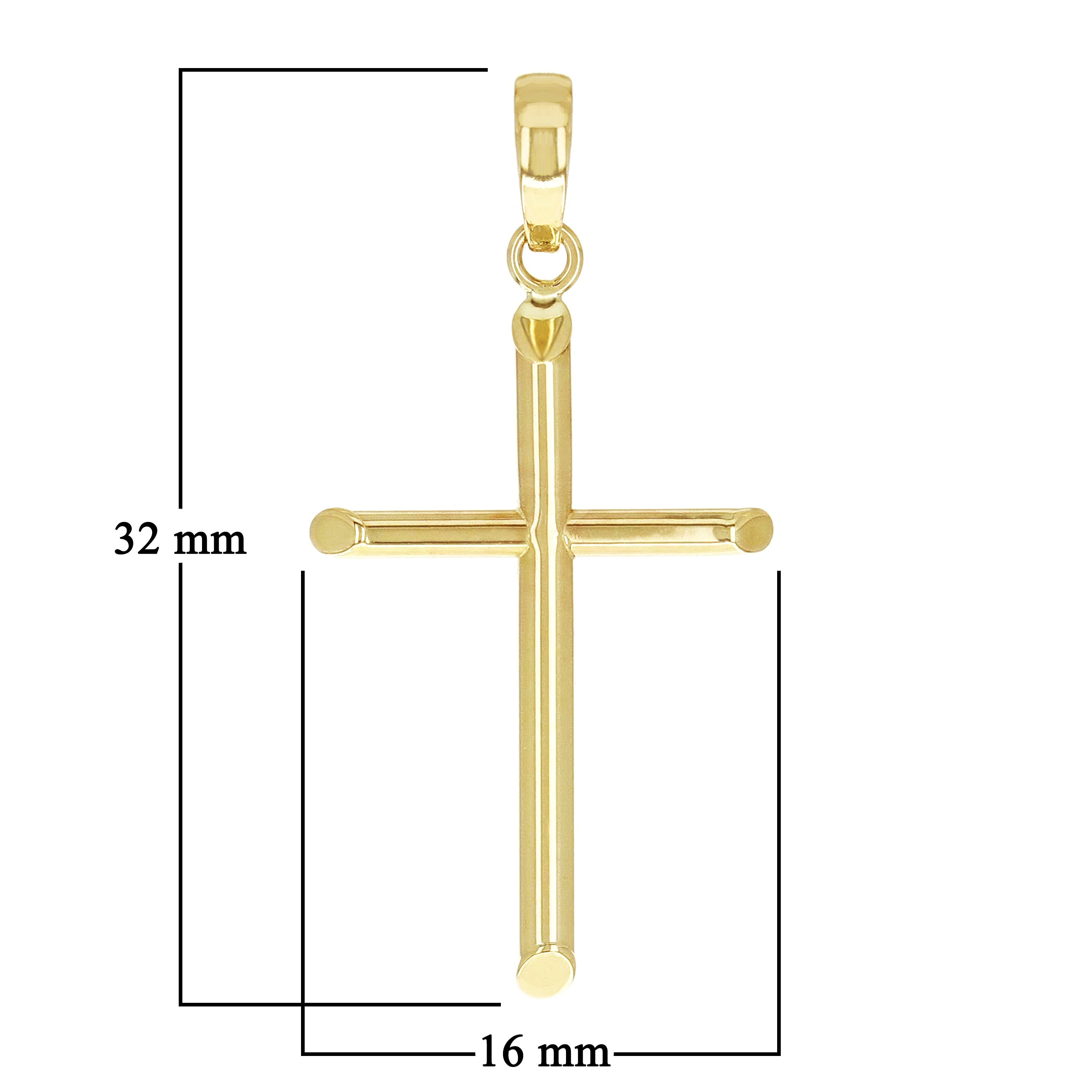 Italian 14k Yellow Gold Hollow High Polish Plain Cross Charm Pendant 1.3" 0.7g