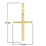 Italian 14k Yellow Gold Hollow High Polish Plain Cross Charm Pendant 1.3" 0.7g