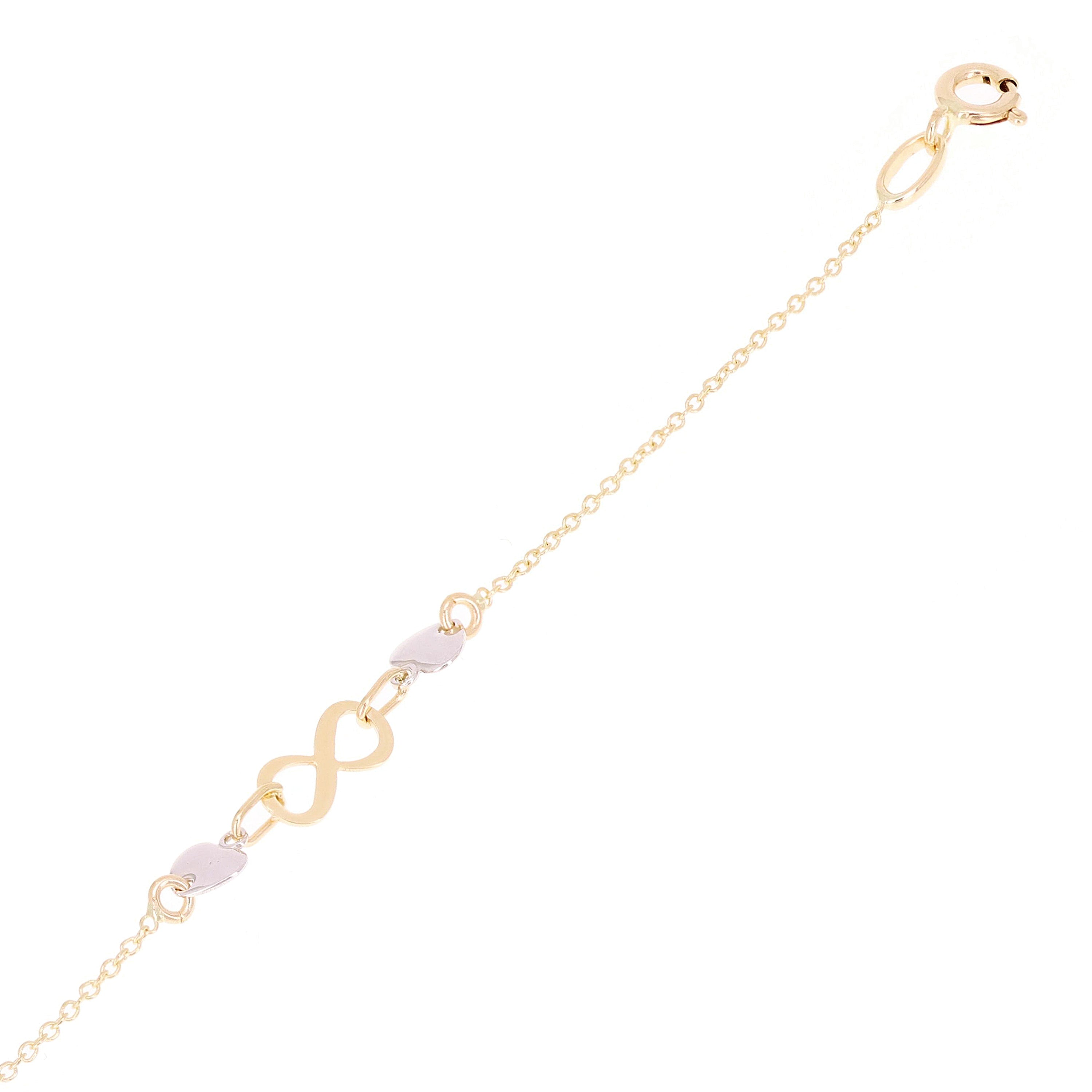 Italian 14k Two Tone Gold Infinity & Heart Link Anklet Bracelet 10" 2 grams