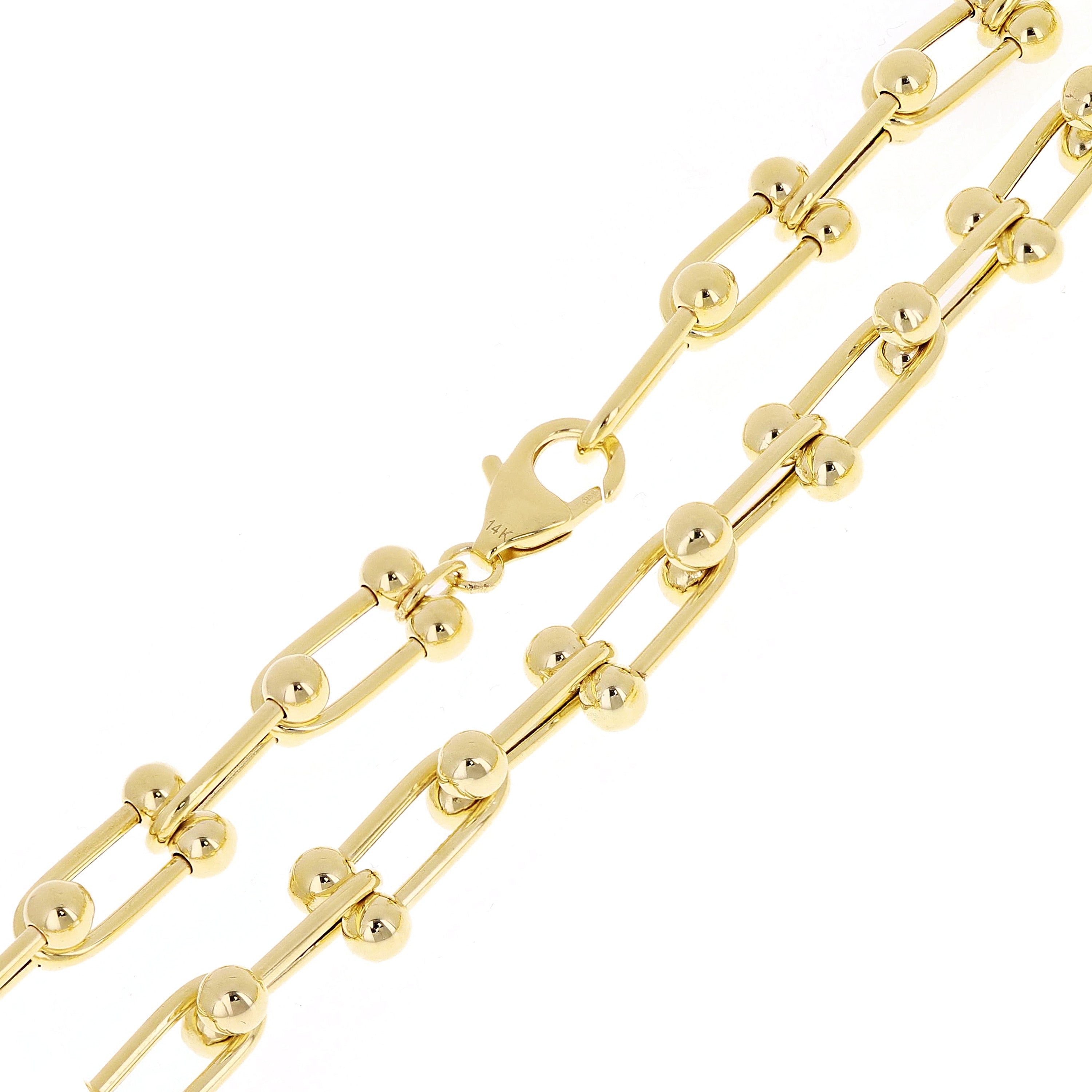 Italian 14k Yellow Gold Semi-Solid U-Link Chain Necklace 17.5" 8mm 17.8 grams - Yellow 8mm 17.5" 17.8 grams