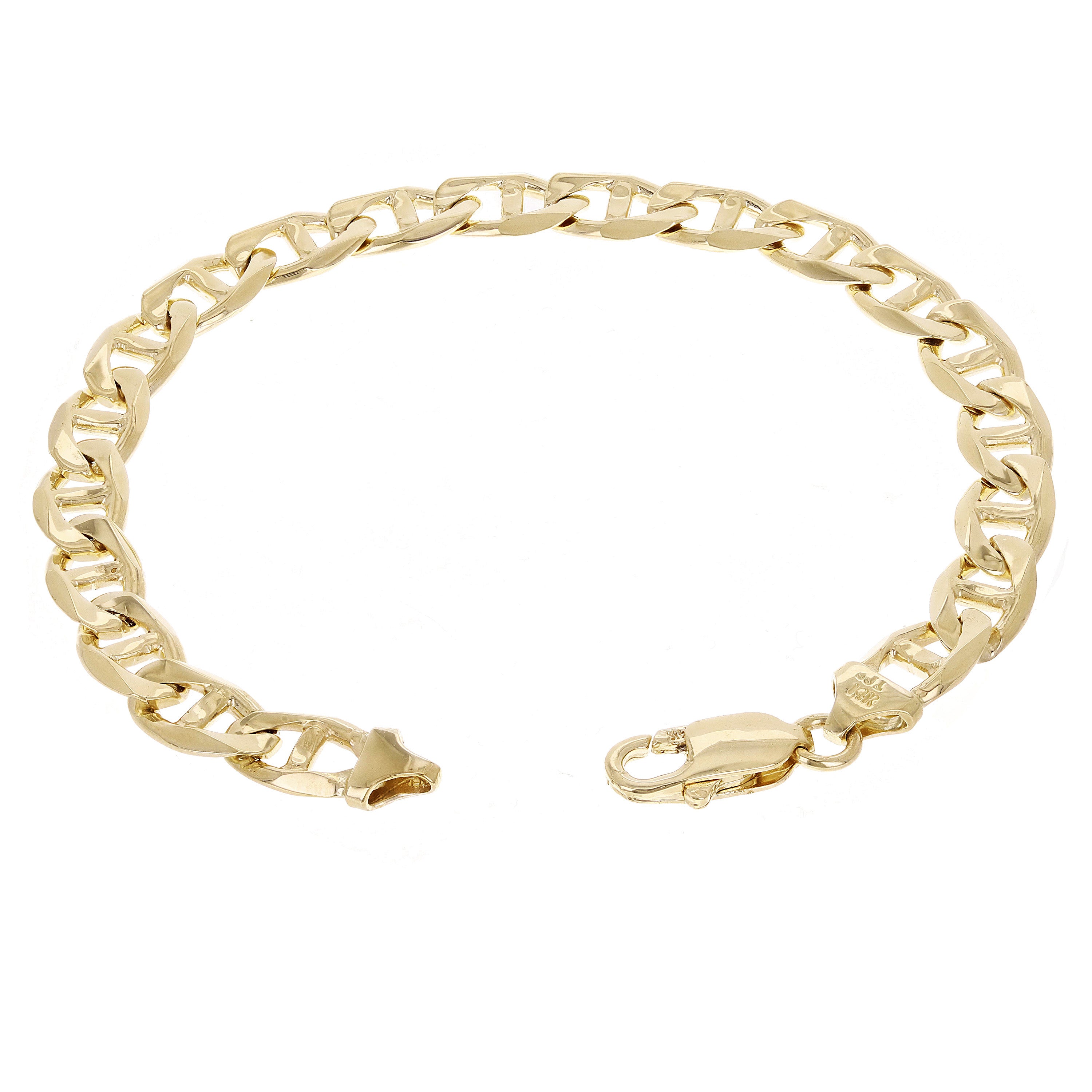 10k Yellow Gold Solid Anchor Mariner Link Chain Bracelet 7.5" 7.7mm 17.5 grams - 7.5"