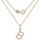 14k Rose Gold Diamond Initial Letter B Charm Pendant Necklace 18" - Letter B,Rose