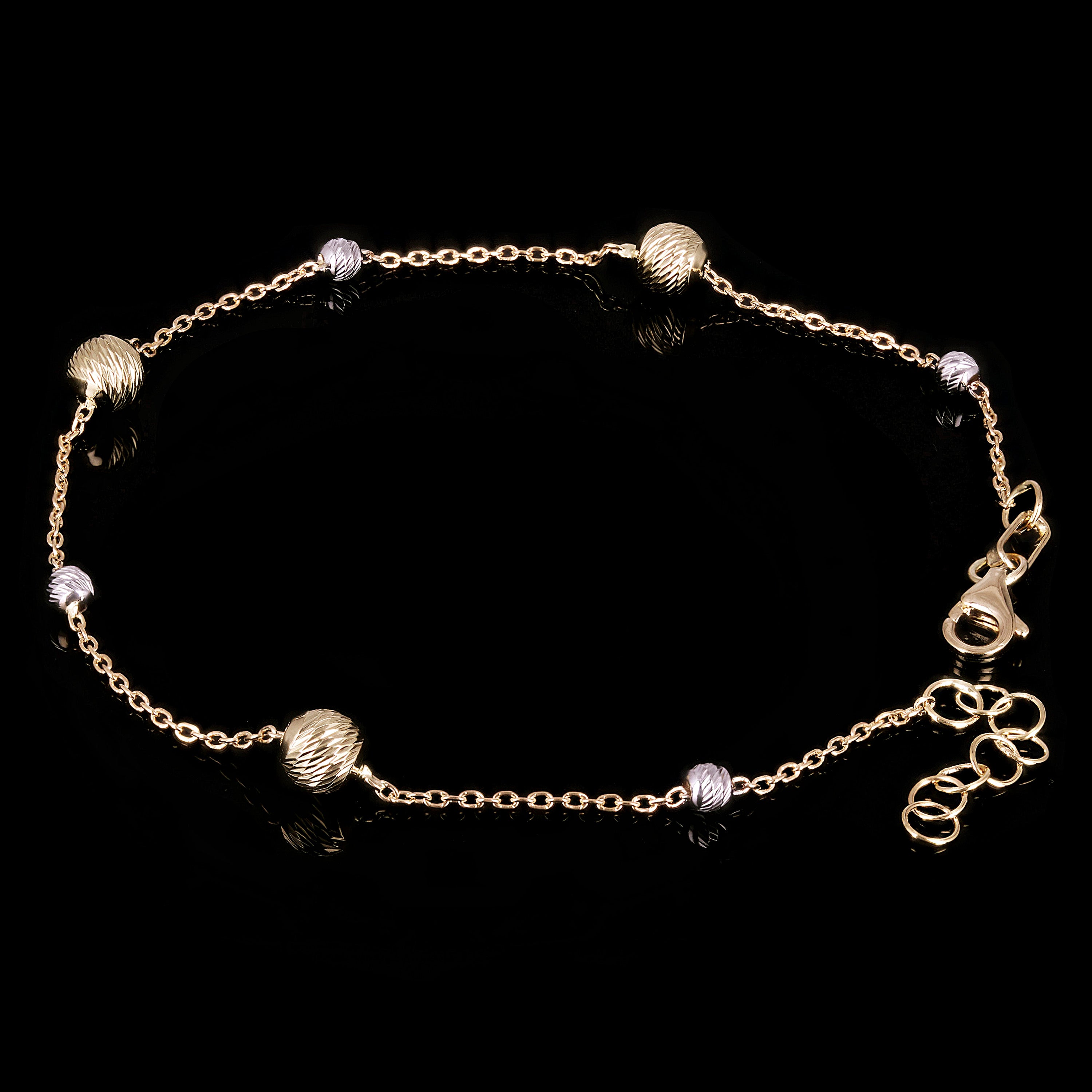 Italian 14k Two-Tone Gold Diamond Cut Ball Bead Station Bracelet 8.5" 3 & 5mm 2g - 8.5" 5mm