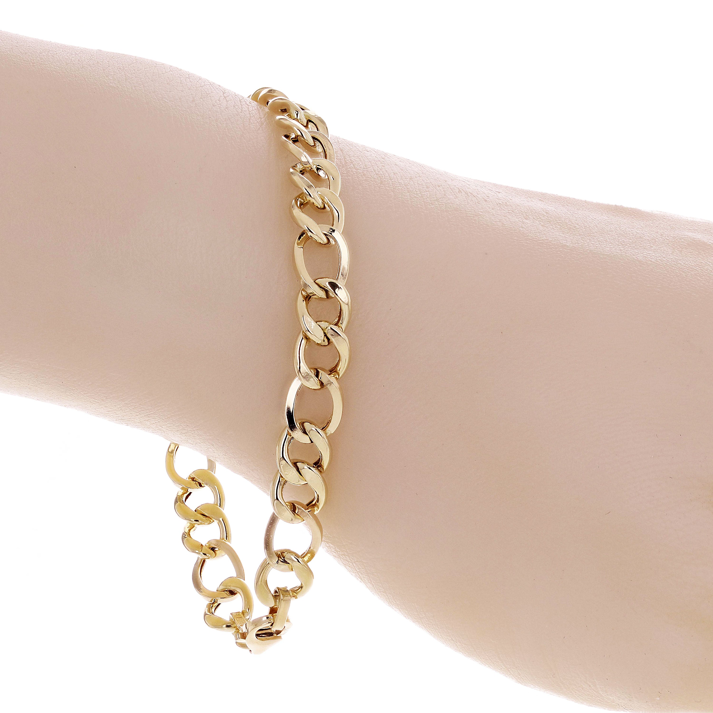 Italian 14k Yellow Gold Hollow Curb Link Bracelet 7.5" 7mm 4.8 grams
