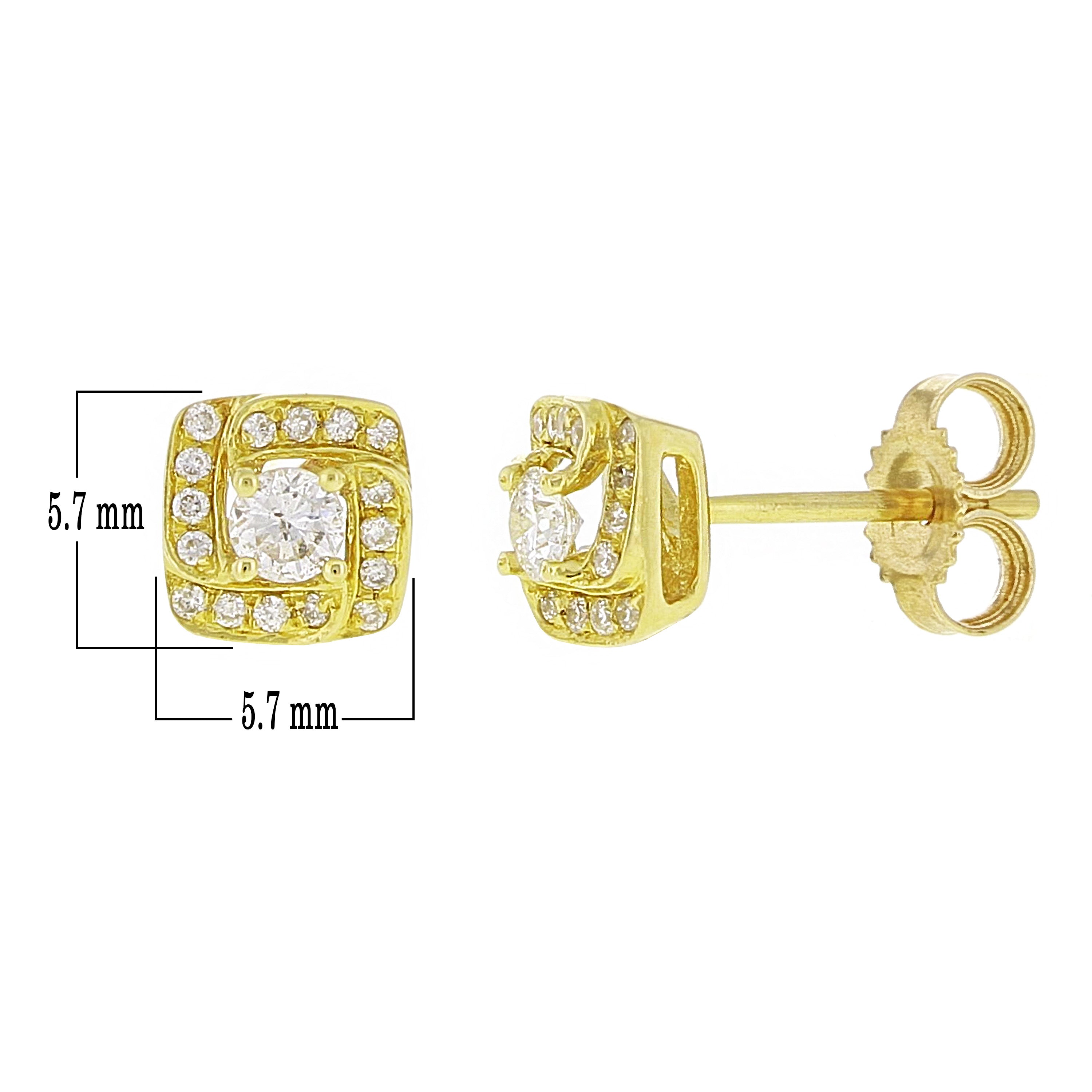14k Yellow Gold 0.25ctw Diamond Solitaire Square Frame Stud Earrings