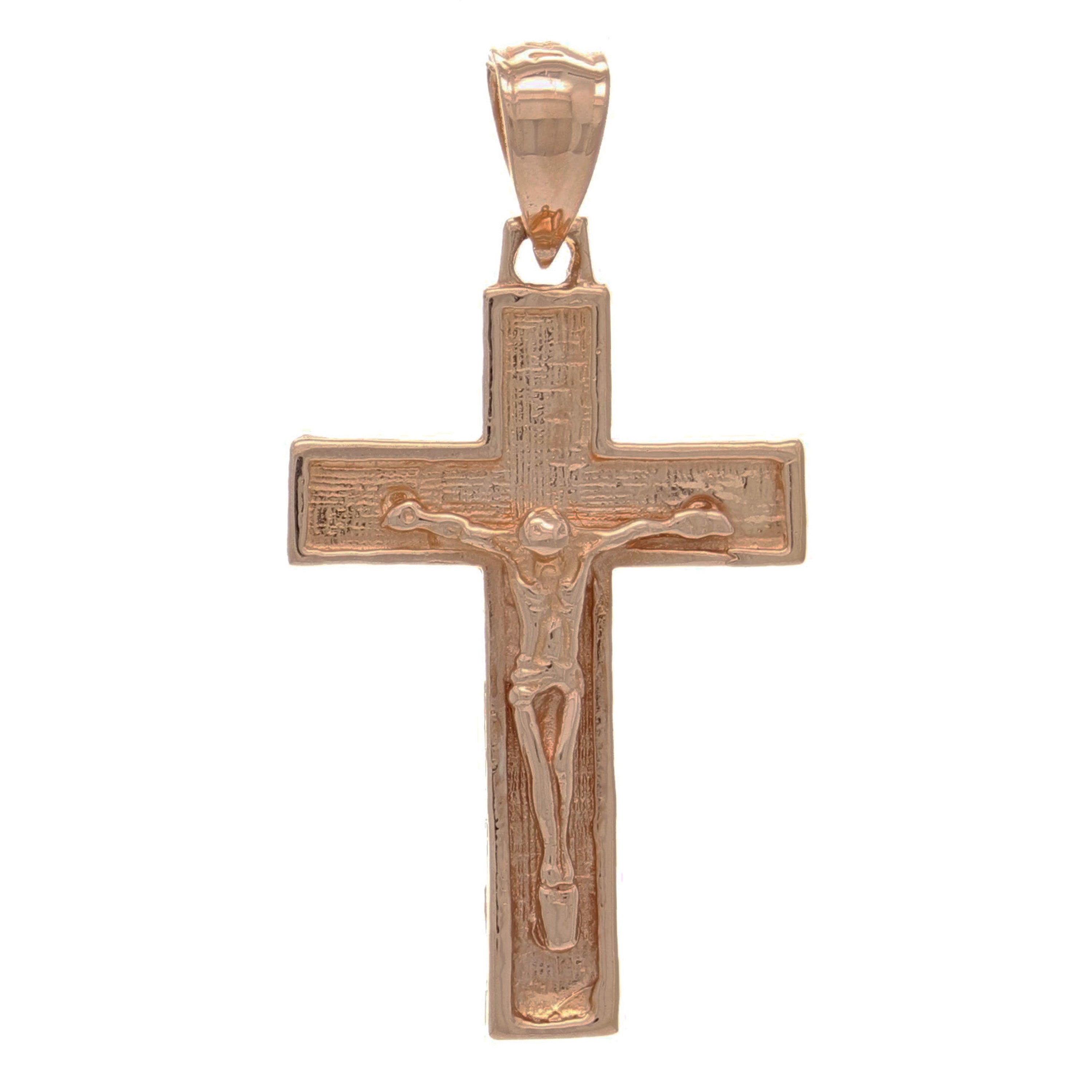 14k Rose Gold Jesus Christ Crucifix Cross Religious Charm Pendant 1.18" 2 grams - Rose