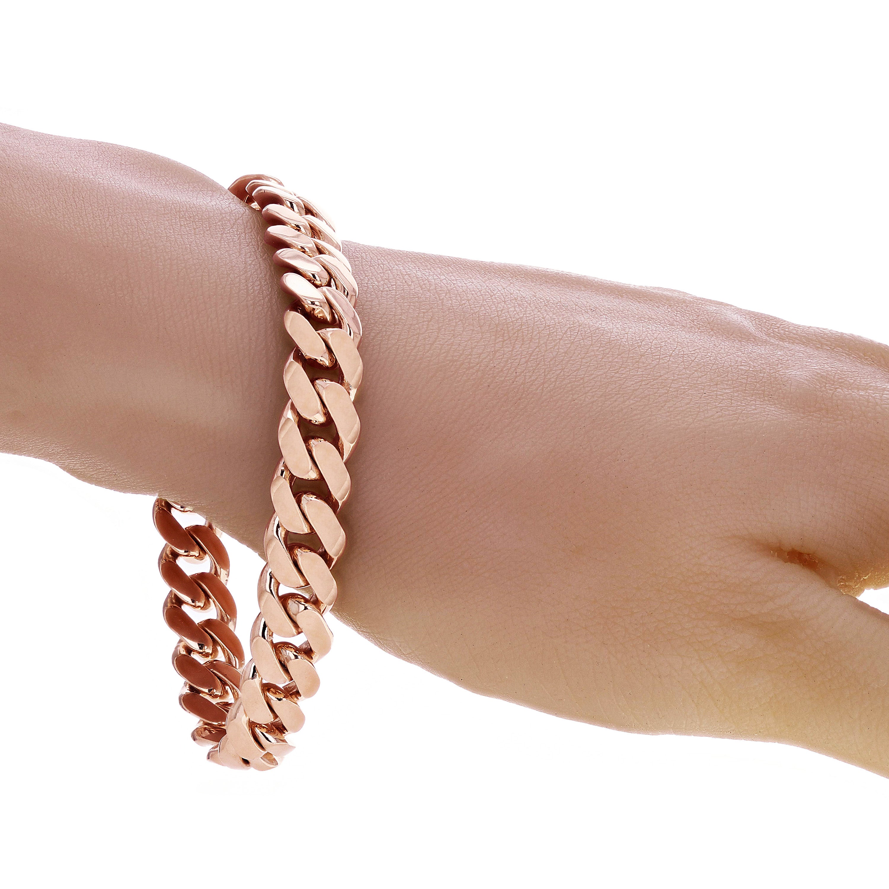 14k Rose Gold Solid Heavy Miami Cuban Chain Link Bracelet 8" 10 mm 52.8 grams with Lobster Clasp - Rose,8"