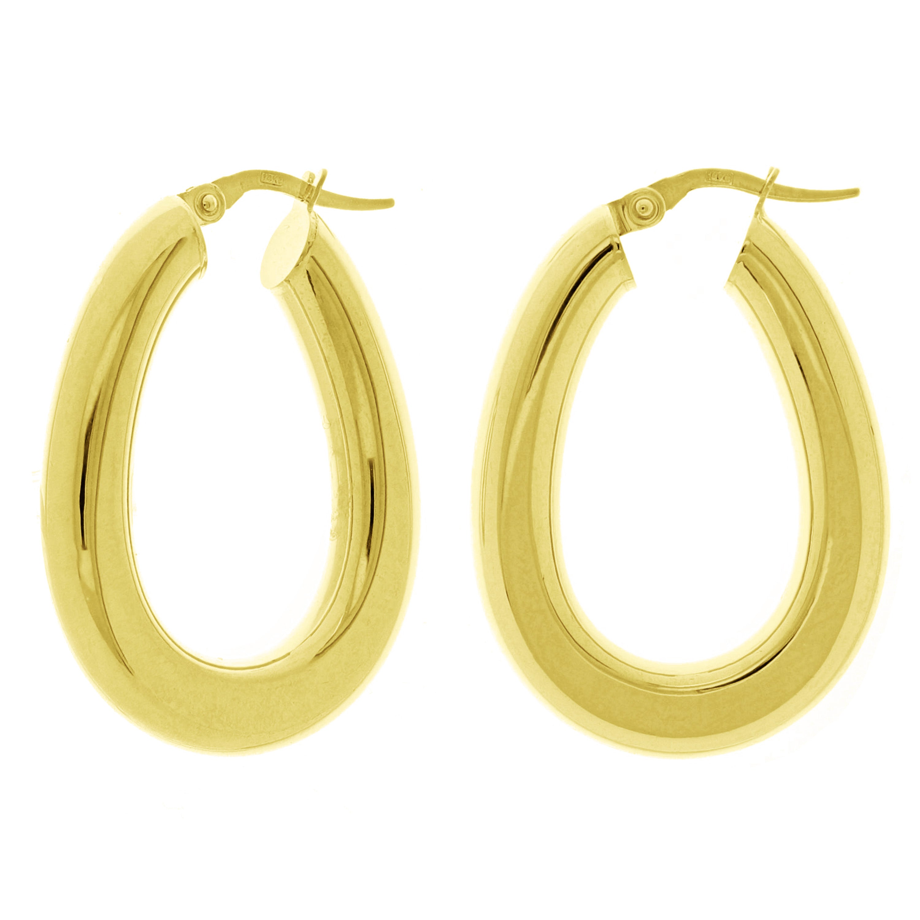 Italian 14k Yellow Gold Flat Tube Tear Drop Hoop Earrings 1.3" 5mm 4.1 grams