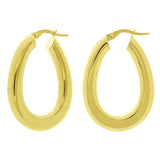 Italian 14k Yellow Gold Flat Tube Tear Drop Hoop Earrings 1.3" 5mm 4.1 grams