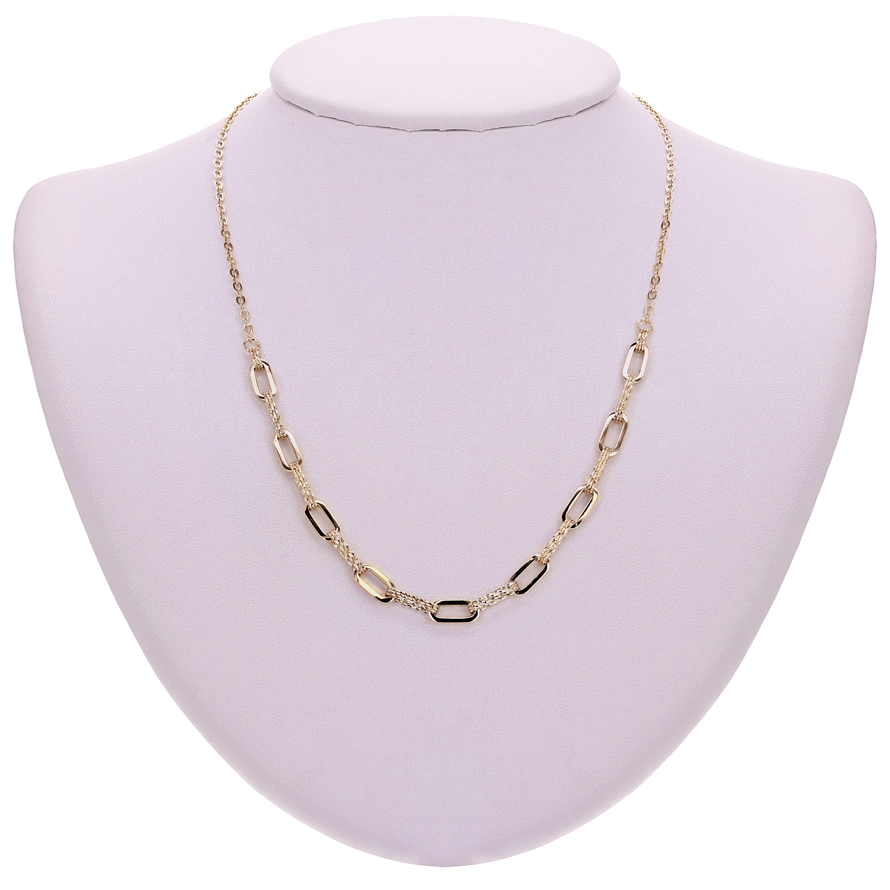 Italian 14k Yellow Gold Paper Clip Links Necklace, Bracelet & Earrings Set 10.5 grams