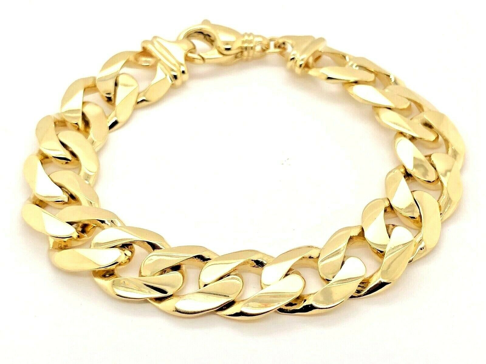 Men's 14k Yellow Gold Solid Heavy Cuban Link Chain Bracelet 8" 15.6mm 73 grams - 8"