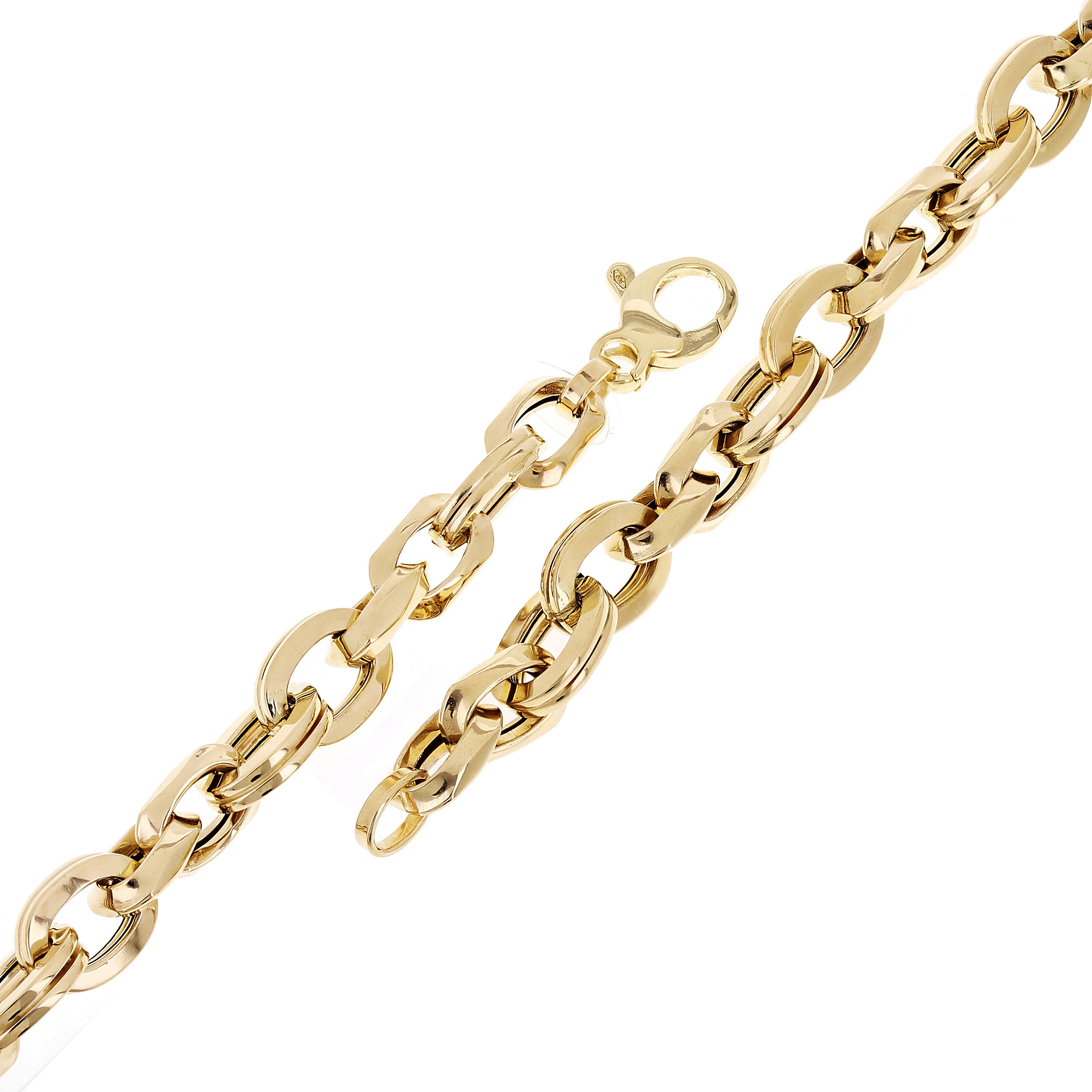 Italian 14k Yellow Gold Hollow Rectangle & Oval Link Bracelet 8" 8.5mm 10 grams