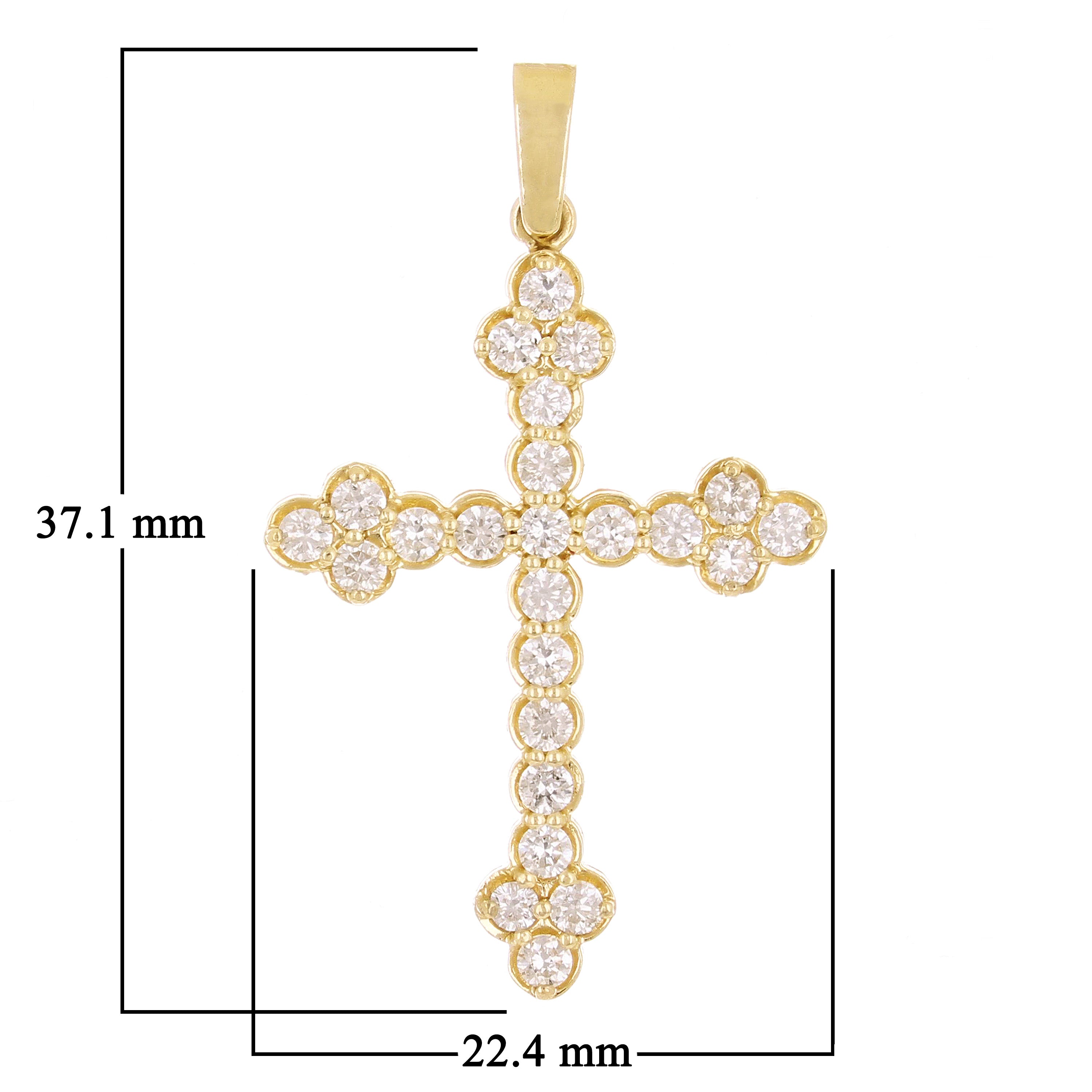 14k Yellow Gold 0.98ctw Diamond Cross Pendant 1.5" 2.6 grams