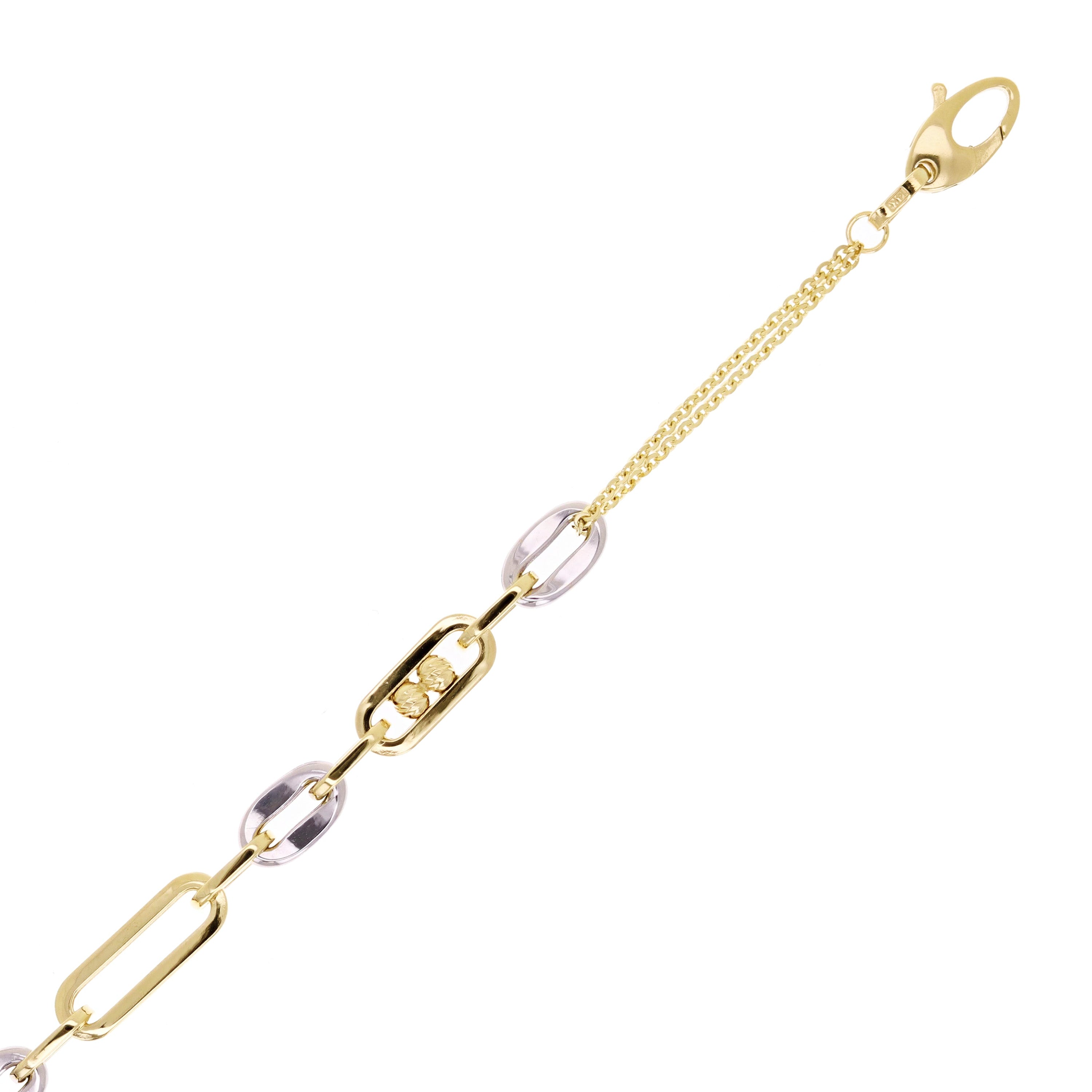 Italian 14k Two Tone Gold Oval & Paper Link Chain Bracelet 7.5" 5.7mm 4.1 grams