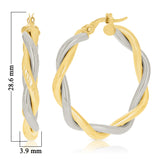 Italian 14k Yellow & White Gold Twisted Diamond Cut Medium Hollow Hoop Earrings
