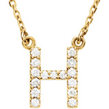 14k Yellow Gold Diamond Initial Letter H Alphabet Rolo Pendant Necklace 18" - Letter H,Yellow