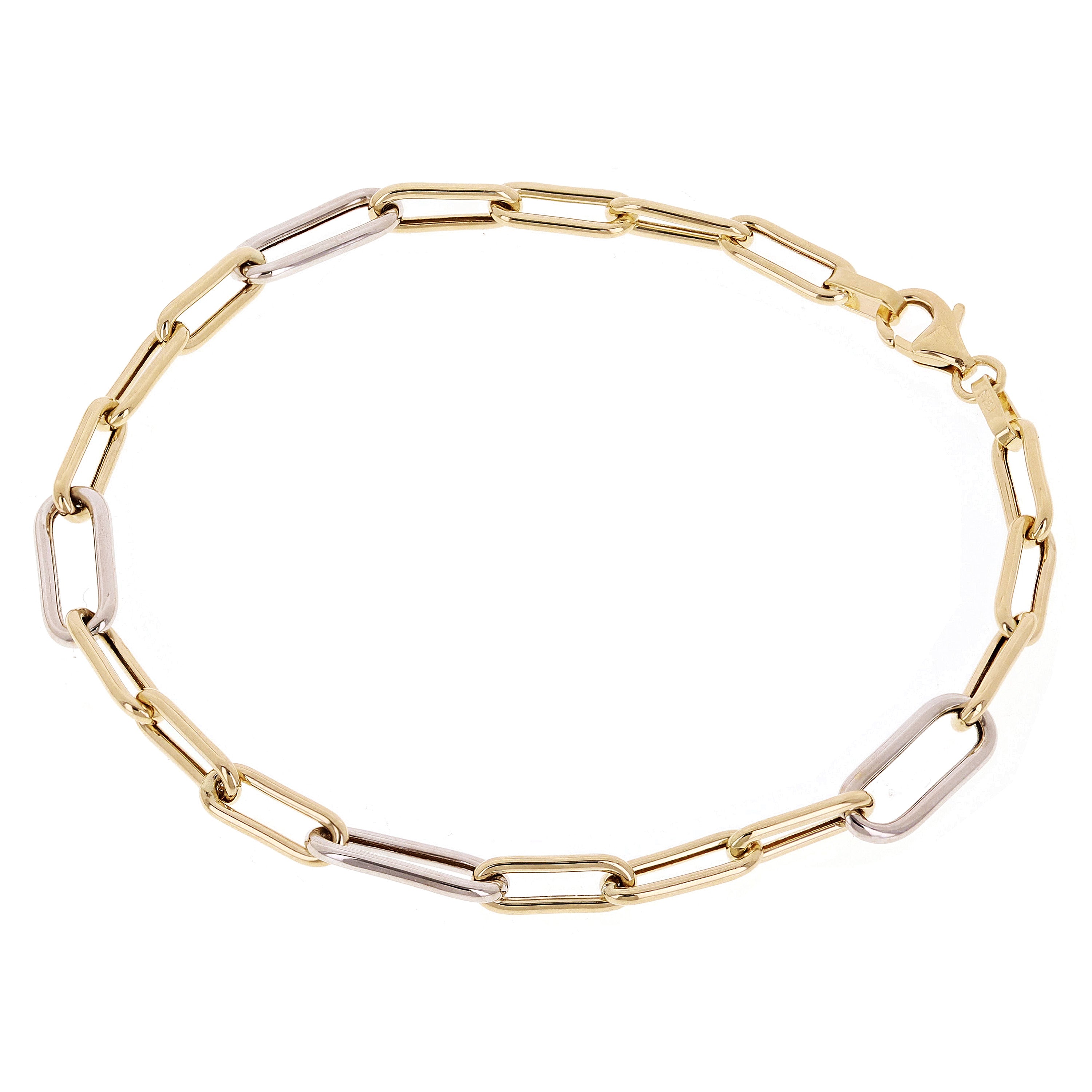 Italian 14k Two Tone Gold Hollow Paper Clip Chain Bracelet 7.5" 4mm&5.6mm 3.1g - 7.5" 5.6mm