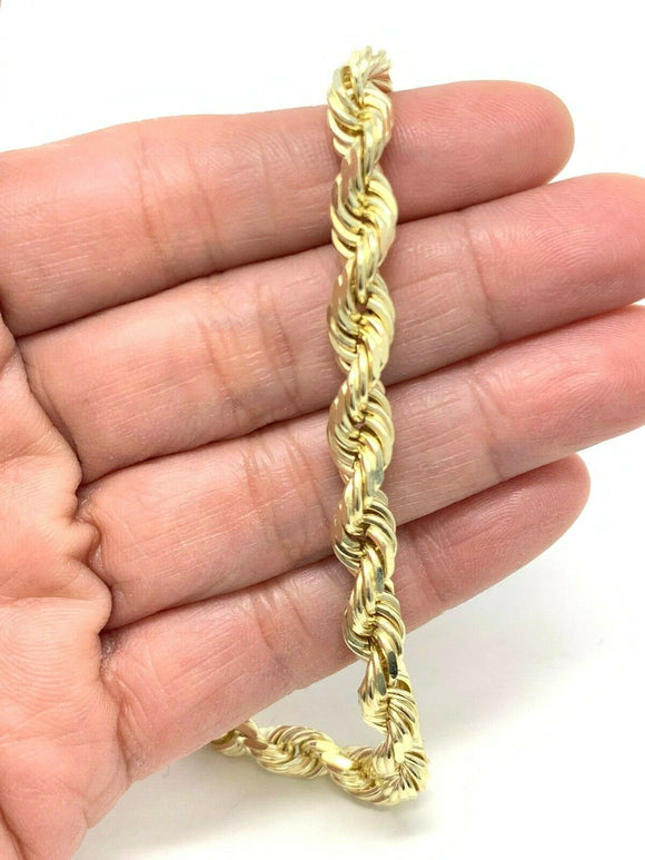 14k Yellow Gold Diamond Cut Rope Chain Bracelet 9