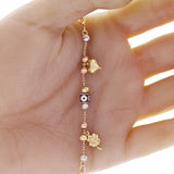 Italian 14k Tri Color Gold Evil Eye Heart Clover Leaf Charm Bracelet 8" 4.5grams