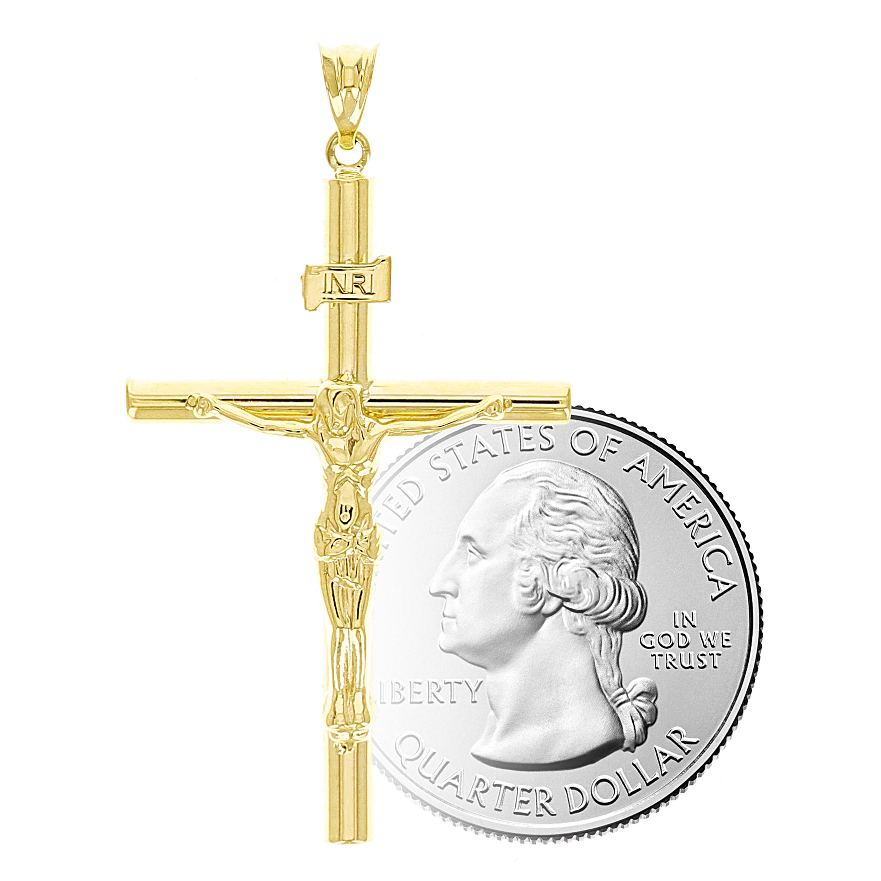 Italian 14k Yellow Gold Hollow INRI Crucifix Cross Charm Pendant 1.7" 1.7 grams