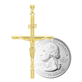 Italian 14k Yellow Gold Hollow INRI Crucifix Cross Charm Pendant 1.7" 1.7 grams