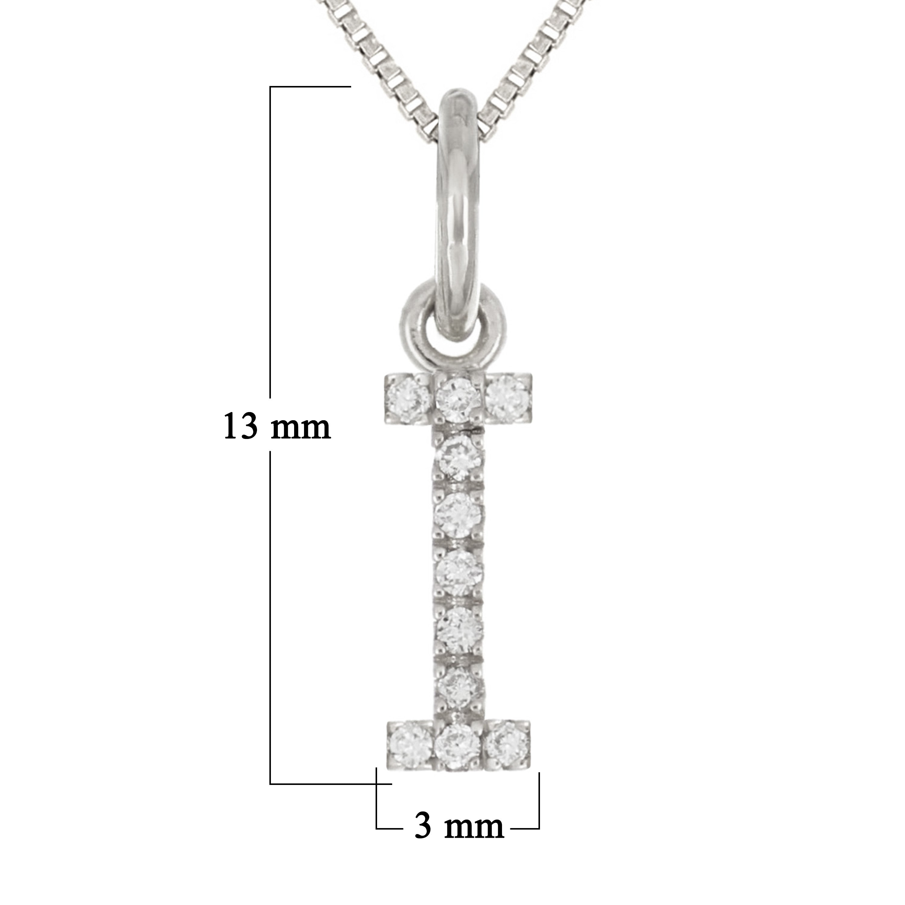 14k White Gold Diamond Initial Letter I Charm Pendant Necklace 18" - Letter I,White
