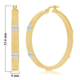 Italian 14k Yellow & White Gold Love Screw Design Large Hollow Hoop Earrings - Style3 Large