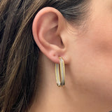 Italian 14k Yellow & White Gold  Oval U-Shaped Hoop Earrings 1.4" 5mm 2.9 grams