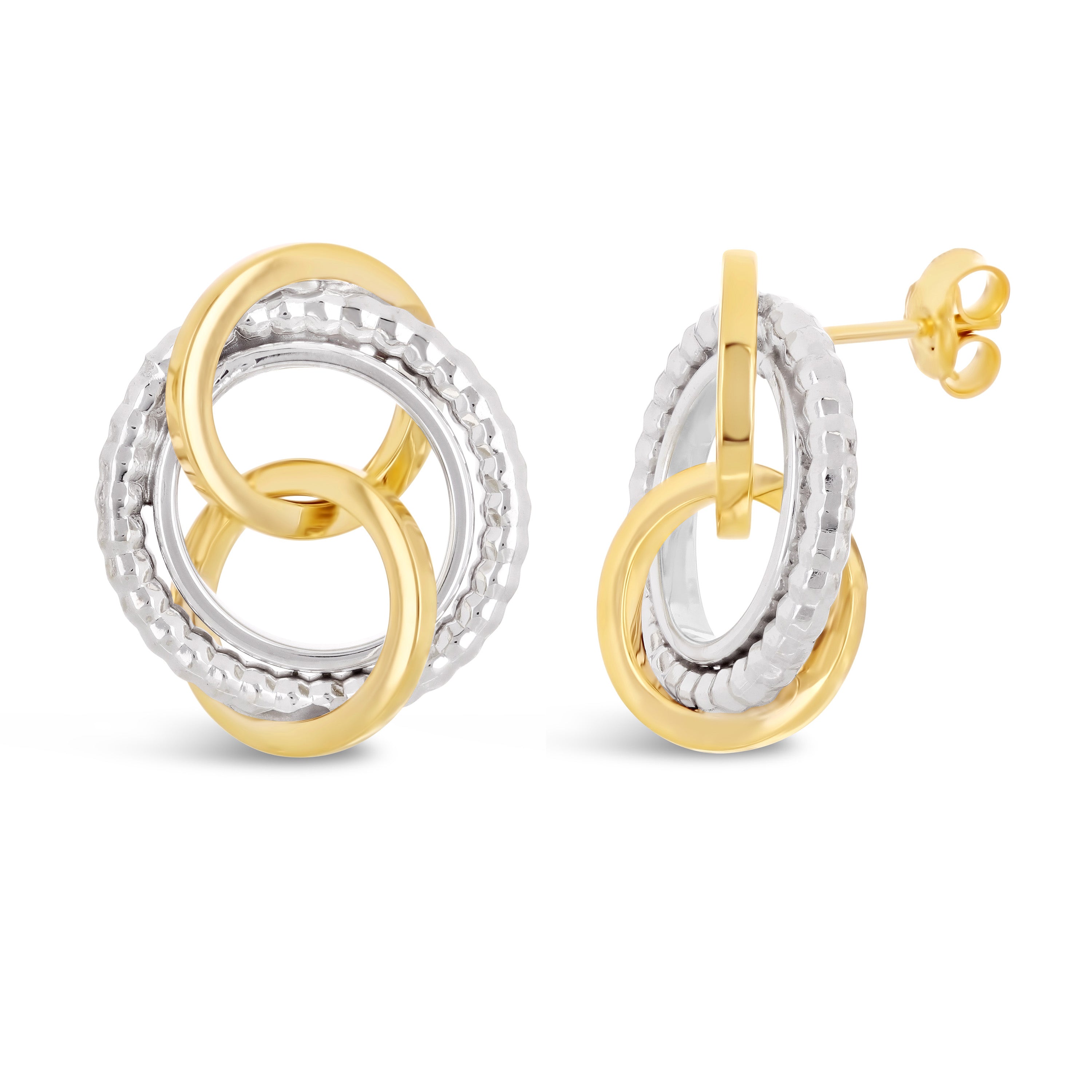 Italian 14k Yellow & White Gold Multiple Textured Love Knot Drop Stud Earrings - Textured Love Knot Drop