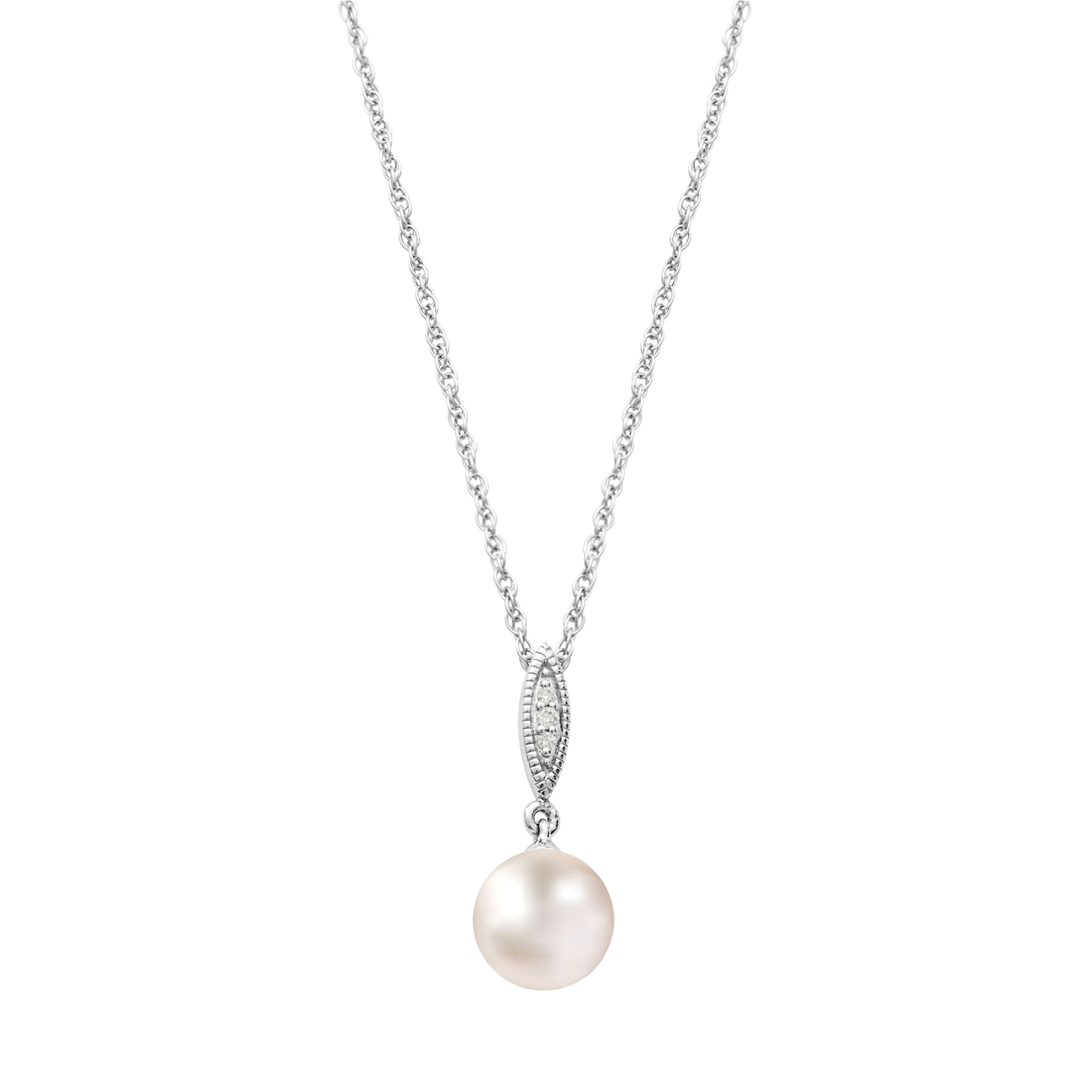 14k White Gold Diamond & Freshwater Pearl Pendant Necklace 18"