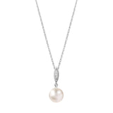 14k White Gold Diamond & Freshwater Pearl Pendant Necklace 18"