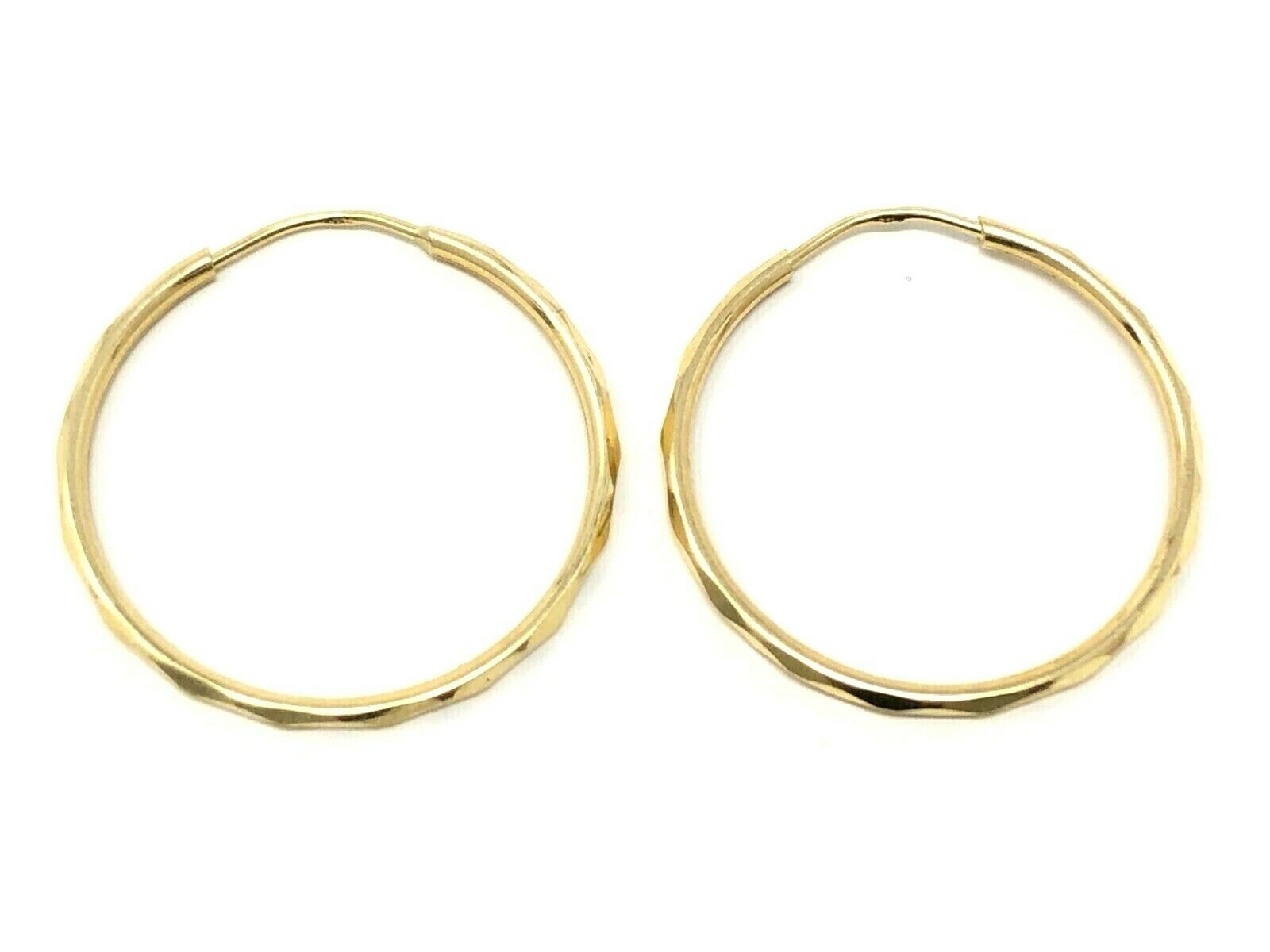 14k Yellow Gold Diamond Cut Round Endless Hoop Earrings 1" 1.5mm 1.7 grams