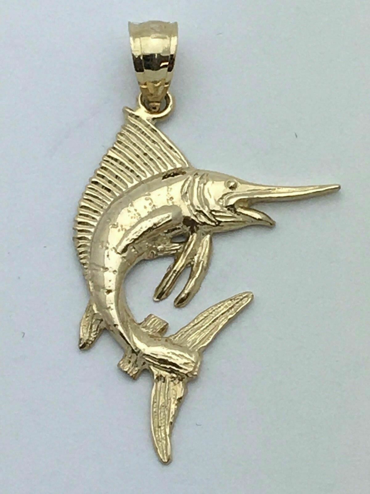 14k Yellow Gold Solid Marlin Fish Charm Pendant 1.8 grams