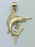 14k Yellow Gold Solid Marlin Fish Charm Pendant 1.8 grams