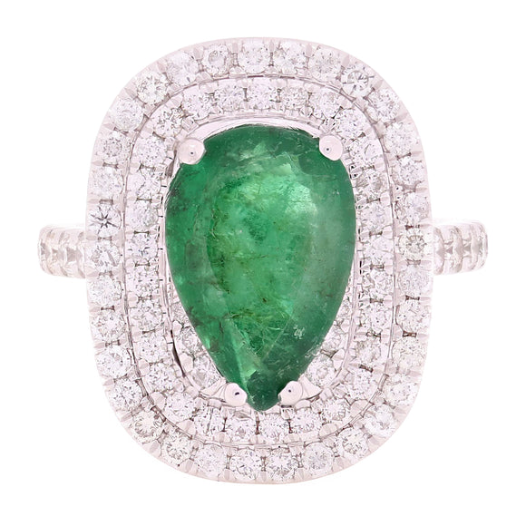 14k White Gold 1.25ctw 1.25ctw Emerald & Diamond 3-Row Halo Geometric Ring Sz4.5