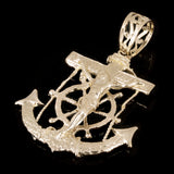 10k Yellow Gold Solid Big Anchor Mariner Cross Jesus Crucifix Pendant 2.6" 15.5g