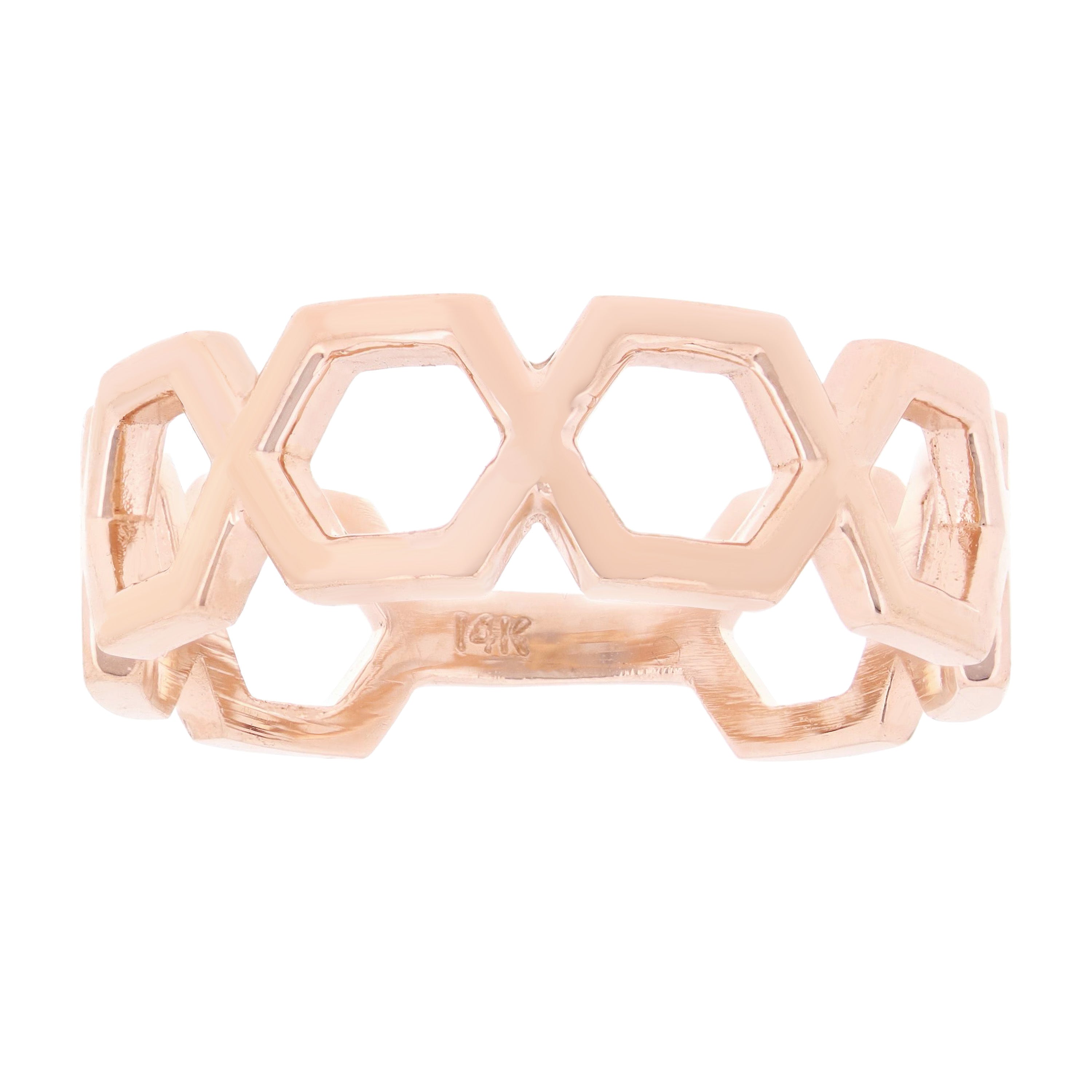 14k Rose Gold Wide Hexagon Stackable Ring 3.3 grams Size 6.75 - Rose