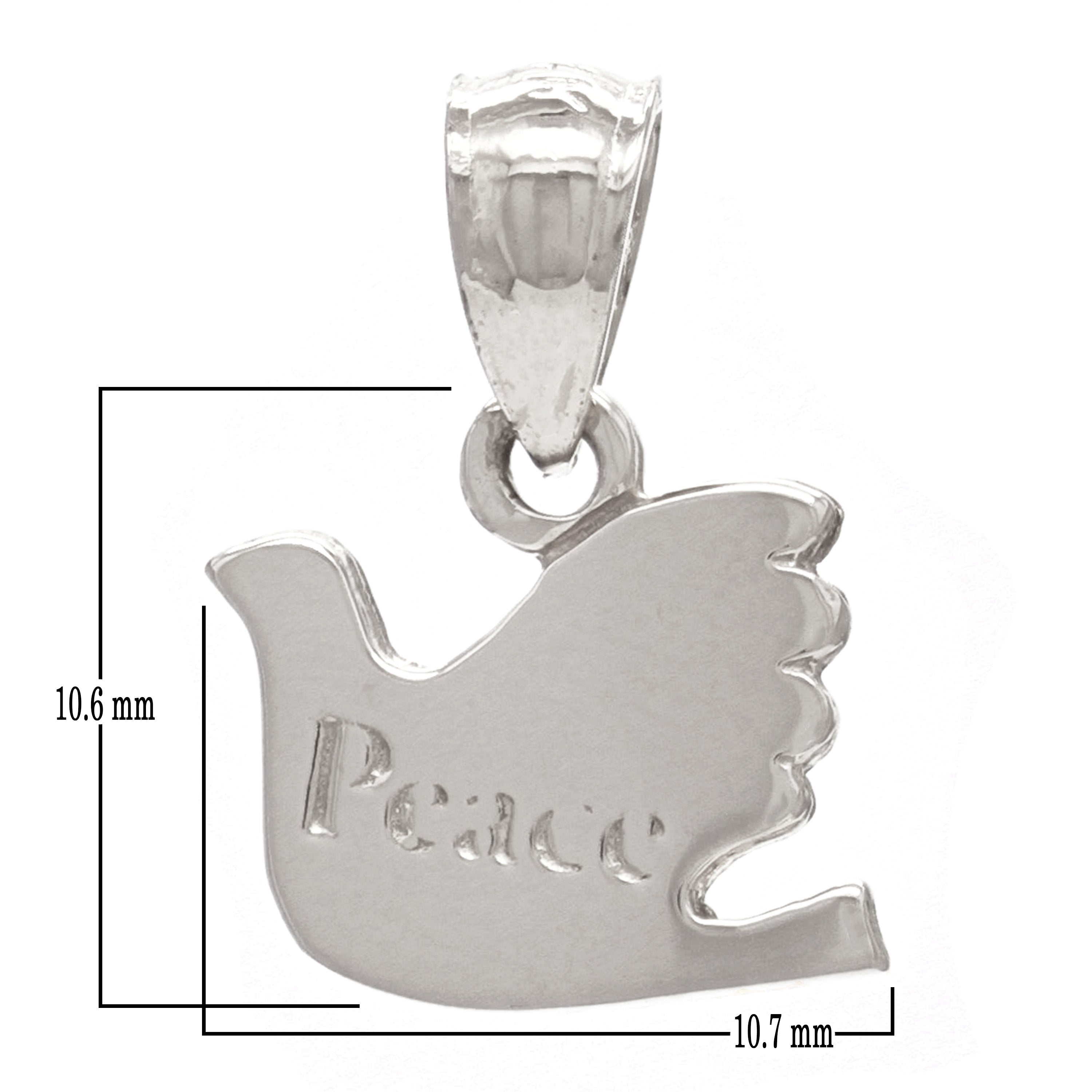 14k White Gold "Peace" Modern Dove Artisan Charm Pendant - White