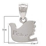14k White Gold "Peace" Modern Dove Artisan Charm Pendant - White