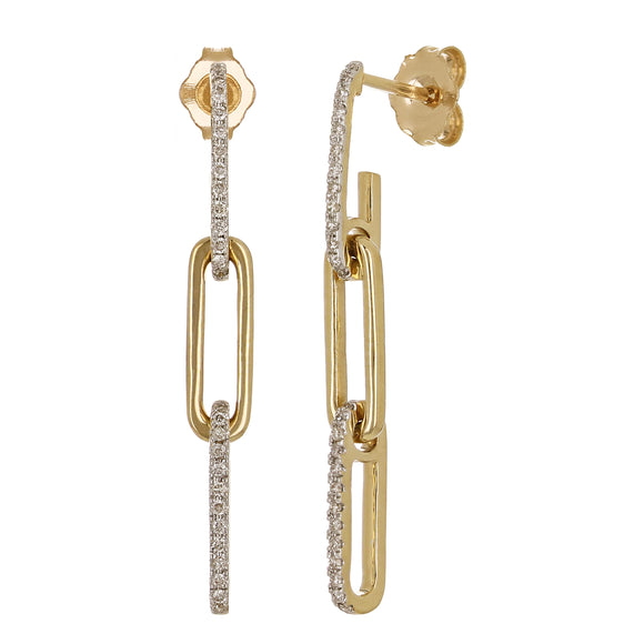 14k Yellow Gold 0.16ctw Diamond Paper Clip Dangling Earrings 1.3