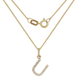 14k Yellow Gold Diamond Initial Letter U Charm Pendant Necklace 18" - Letter U,Yellow