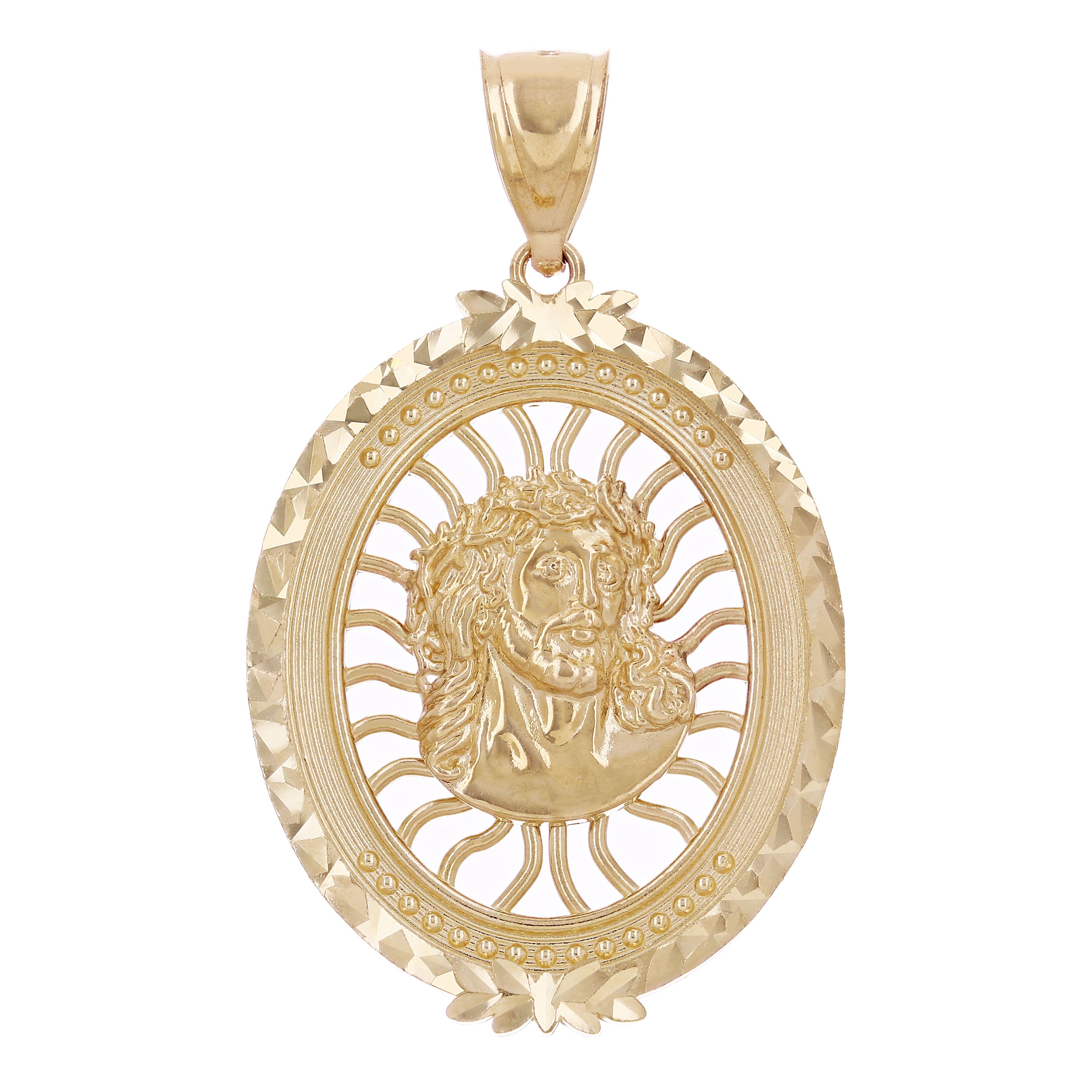 14k Yellow Gold Face of Jesus Christ Oval Charm Pendant 1.5" 4.8 grams